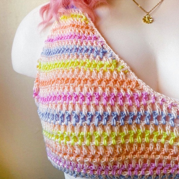 Multicolored Knit Criss-Cross Bikini Top - Picture 3 of 4